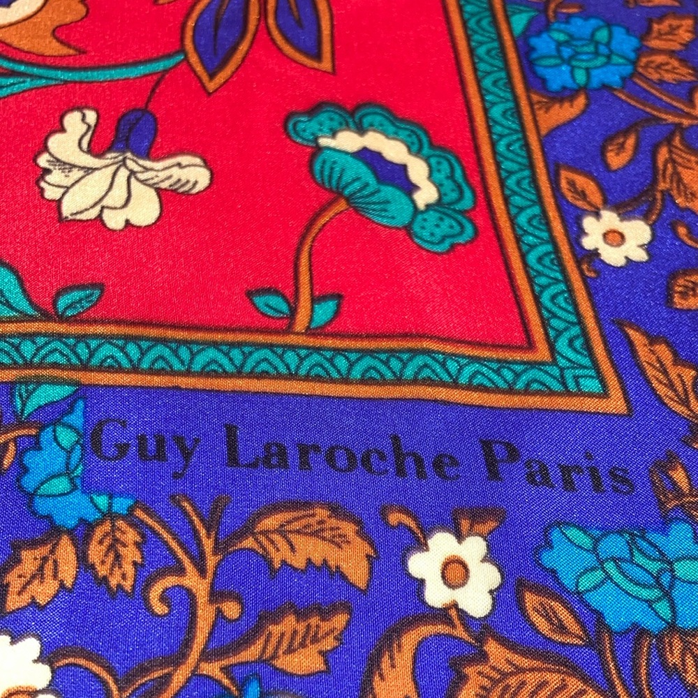 Guy Laroche Red and Blue Floral Scarf